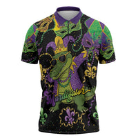 Mardi Gras Alligator Zipper Polo Shirt Mardigator On Tuesdays We Wear Beads - Wonder Print Shop