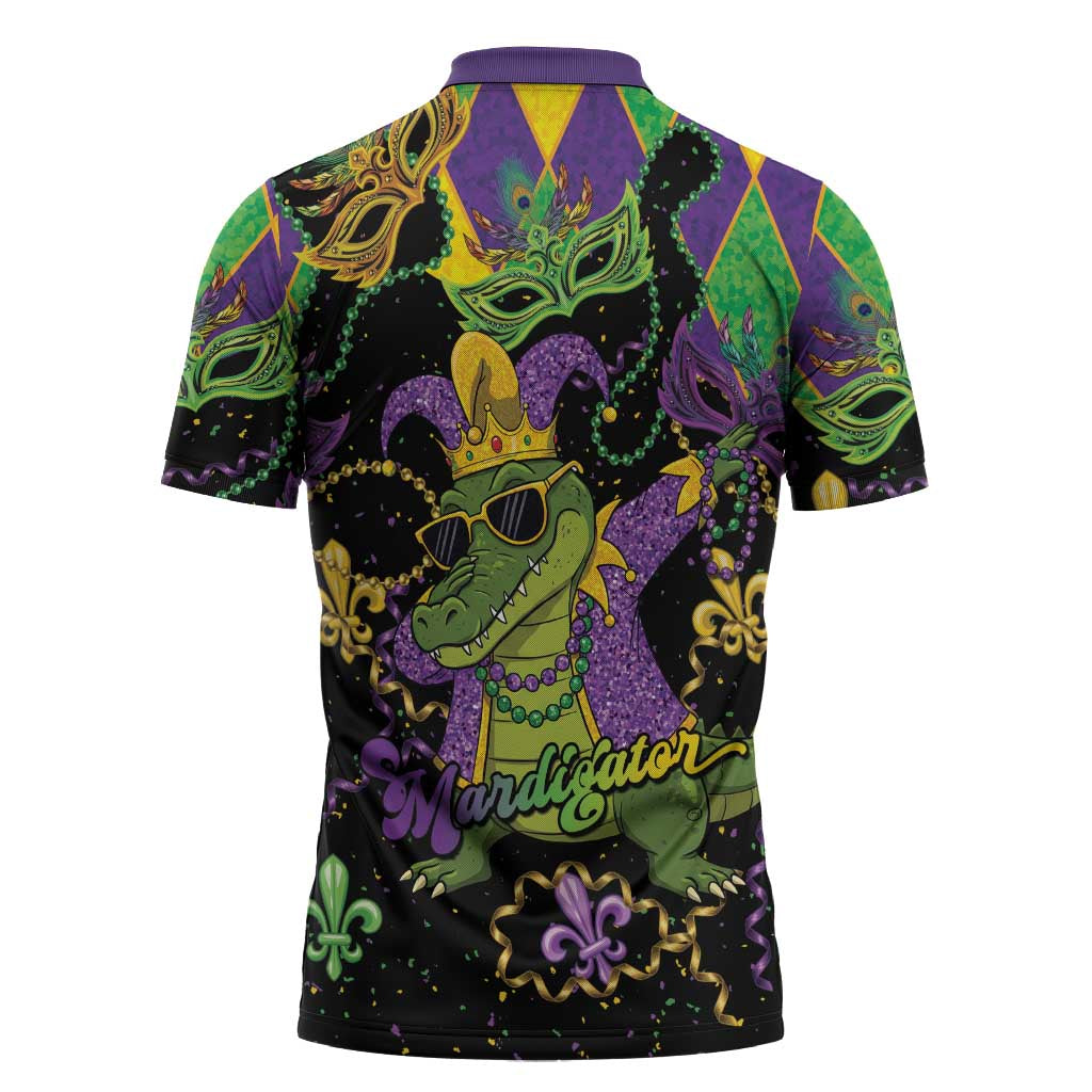 Mardi Gras Alligator Zipper Polo Shirt Mardigator On Tuesdays We Wear Beads - Wonder Print Shop