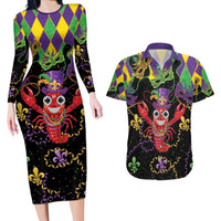 Mardi Gras Crawfish Couples Matching Long Sleeve Bodycon Dress and Hawaiian Shirt On Tuesdays We Wear Beads - Wonder Print Shop