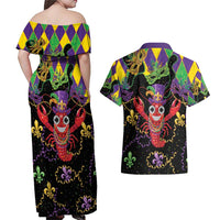 Mardi Gras Crawfish Couples Matching Off Shoulder Maxi Dress and Hawaiian Shirt On Tuesdays We Wear Beads - Wonder Print Shop