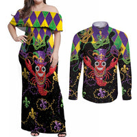 Mardi Gras Crawfish Couples Matching Off Shoulder Maxi Dress and Long Sleeve Button Shirt On Tuesdays We Wear Beads - Wonder Print Shop