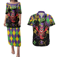Mardi Gras Crawfish Couples Matching Puletasi and Hawaiian Shirt On Tuesdays We Wear Beads - Wonder Print Shop