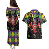 Mardi Gras Crawfish Couples Matching Puletasi and Hawaiian Shirt On Tuesdays We Wear Beads - Wonder Print Shop