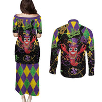 Mardi Gras Crawfish Couples Matching Puletasi and Long Sleeve Button Shirt On Tuesdays We Wear Beads - Wonder Print Shop