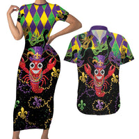Mardi Gras Crawfish Couples Matching Short Sleeve Bodycon Dress and Hawaiian Shirt On Tuesdays We Wear Beads - Wonder Print Shop