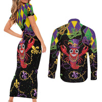 Mardi Gras Crawfish Couples Matching Short Sleeve Bodycon Dress and Long Sleeve Button Shirt On Tuesdays We Wear Beads - Wonder Print Shop