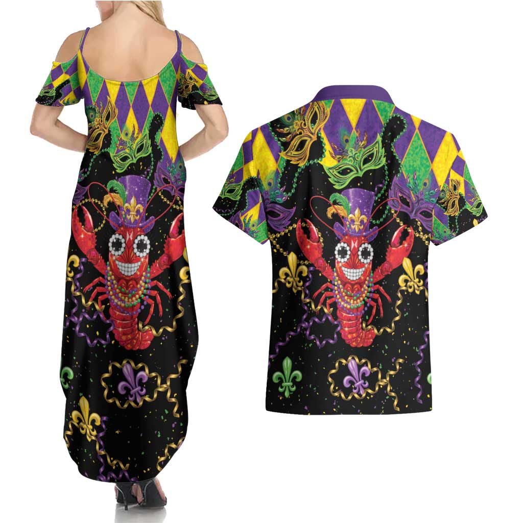 Mardi Gras Crawfish Couples Matching Summer Maxi Dress and Hawaiian Shirt On Tuesdays We Wear Beads - Wonder Print Shop