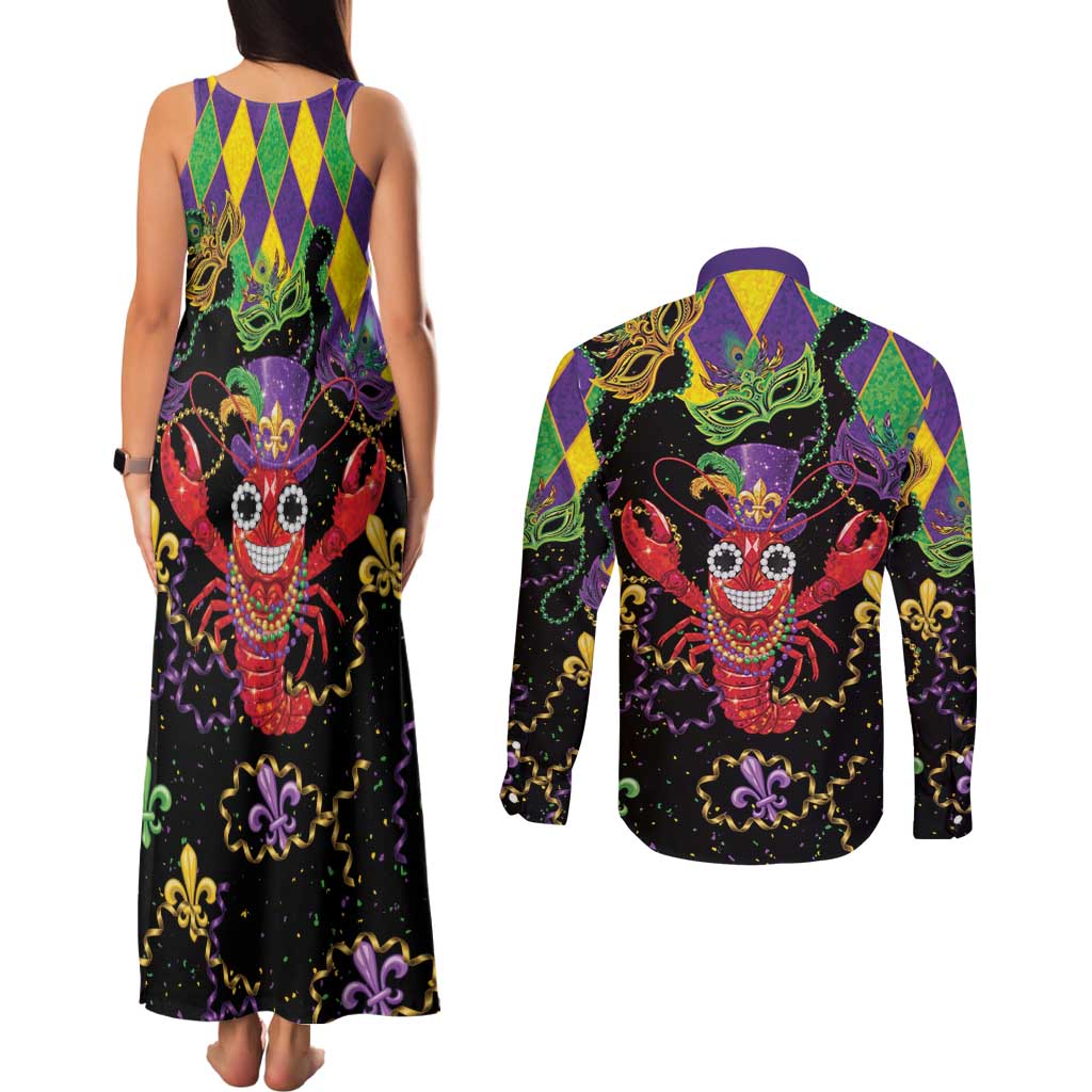 Mardi Gras Crawfish Couples Matching Tank Maxi Dress and Long Sleeve Button Shirt On Tuesdays We Wear Beads - Wonder Print Shop