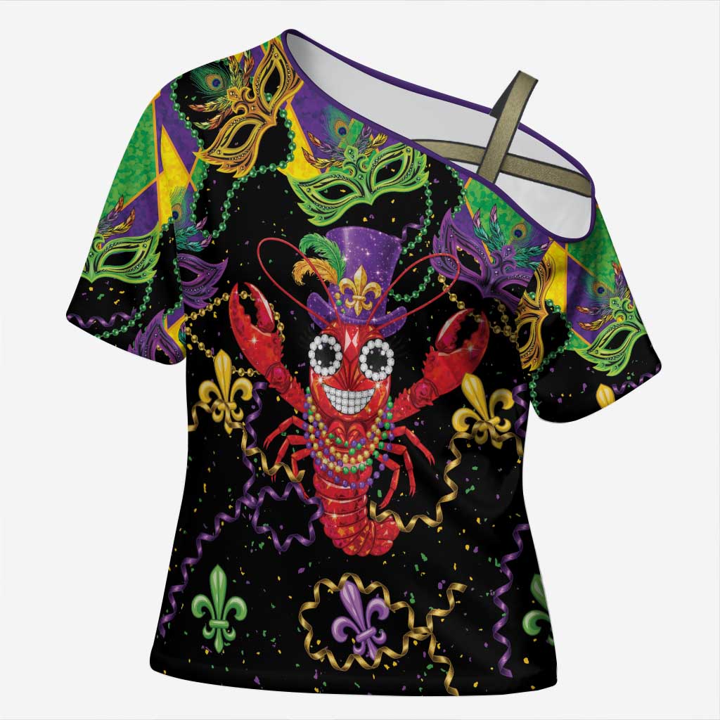 Mardi Gras Crawfish Cross Shoulder Shirt On Tuesdays We Wear Beads - Wonder Print Shop