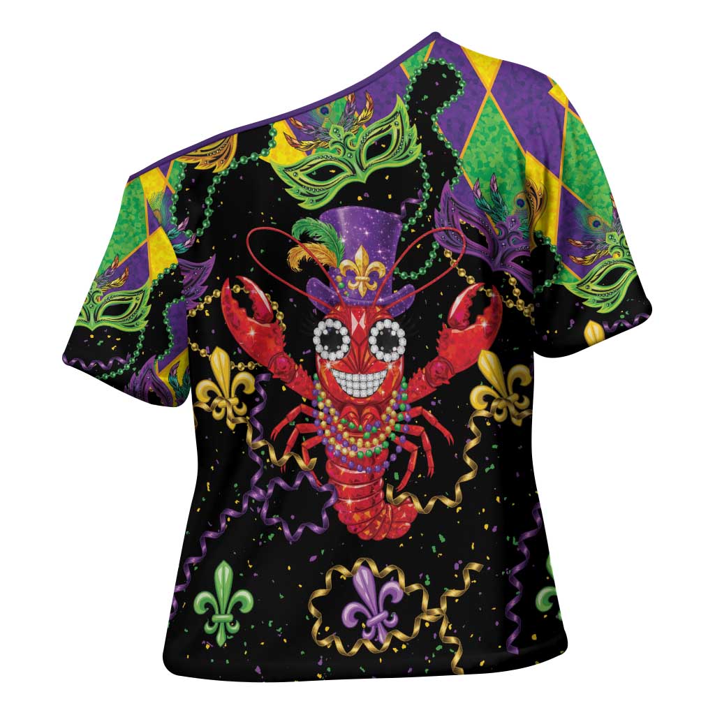 Mardi Gras Crawfish Cross Shoulder Shirt On Tuesdays We Wear Beads - Wonder Print Shop
