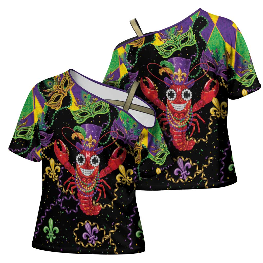 Mardi Gras Crawfish Cross Shoulder Shirt On Tuesdays We Wear Beads - Wonder Print Shop