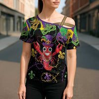Mardi Gras Crawfish Cross Shoulder Shirt On Tuesdays We Wear Beads - Wonder Print Shop