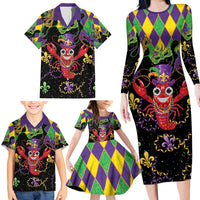Mardi Gras Crawfish Family Matching Long Sleeve Bodycon Dress and Hawaiian Shirt On Tuesdays We Wear Beads - Wonder Print Shop