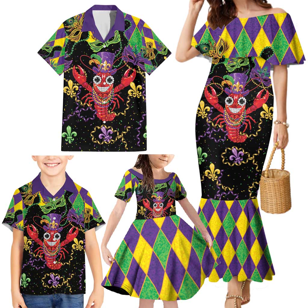 Mardi Gras Crawfish Family Matching Mermaid Dress and Hawaiian Shirt On Tuesdays We Wear Beads - Wonder Print Shop