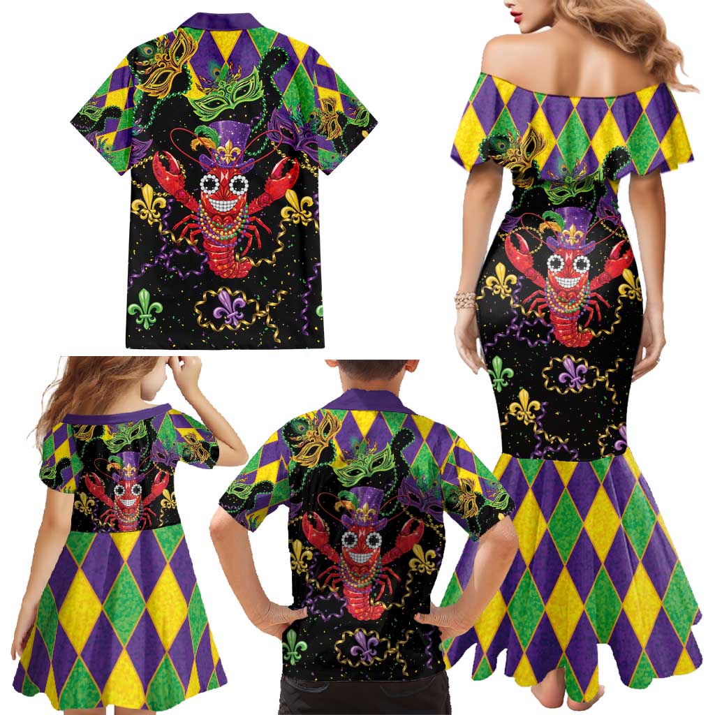 Mardi Gras Crawfish Family Matching Mermaid Dress and Hawaiian Shirt On Tuesdays We Wear Beads - Wonder Print Shop