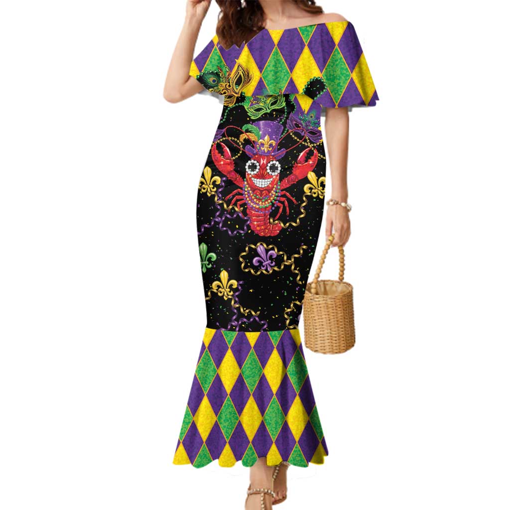Mardi Gras Crawfish Family Matching Mermaid Dress and Hawaiian Shirt On Tuesdays We Wear Beads - Wonder Print Shop
