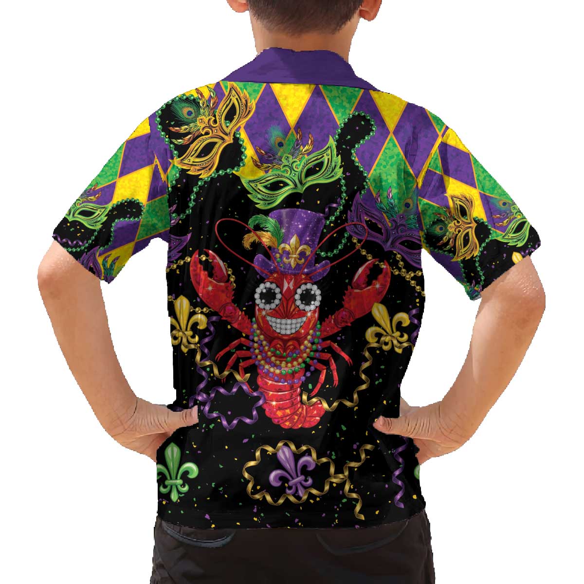 Mardi Gras Crawfish Family Matching Off The Shoulder Long Sleeve Dress and Hawaiian Shirt On Tuesdays We Wear Beads - Wonder Print Shop