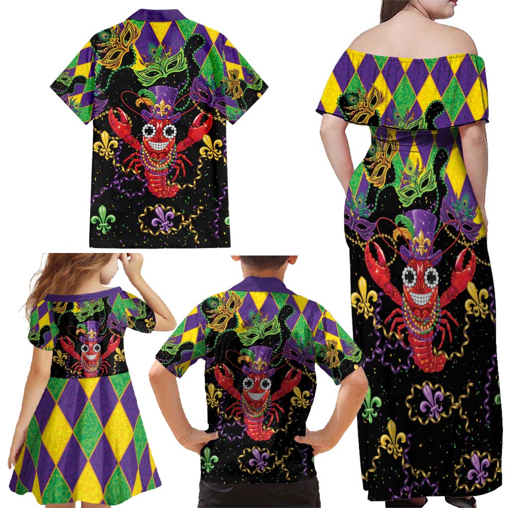 Mardi Gras Crawfish Family Matching Off Shoulder Maxi Dress and Hawaiian Shirt On Tuesdays We Wear Beads - Wonder Print Shop