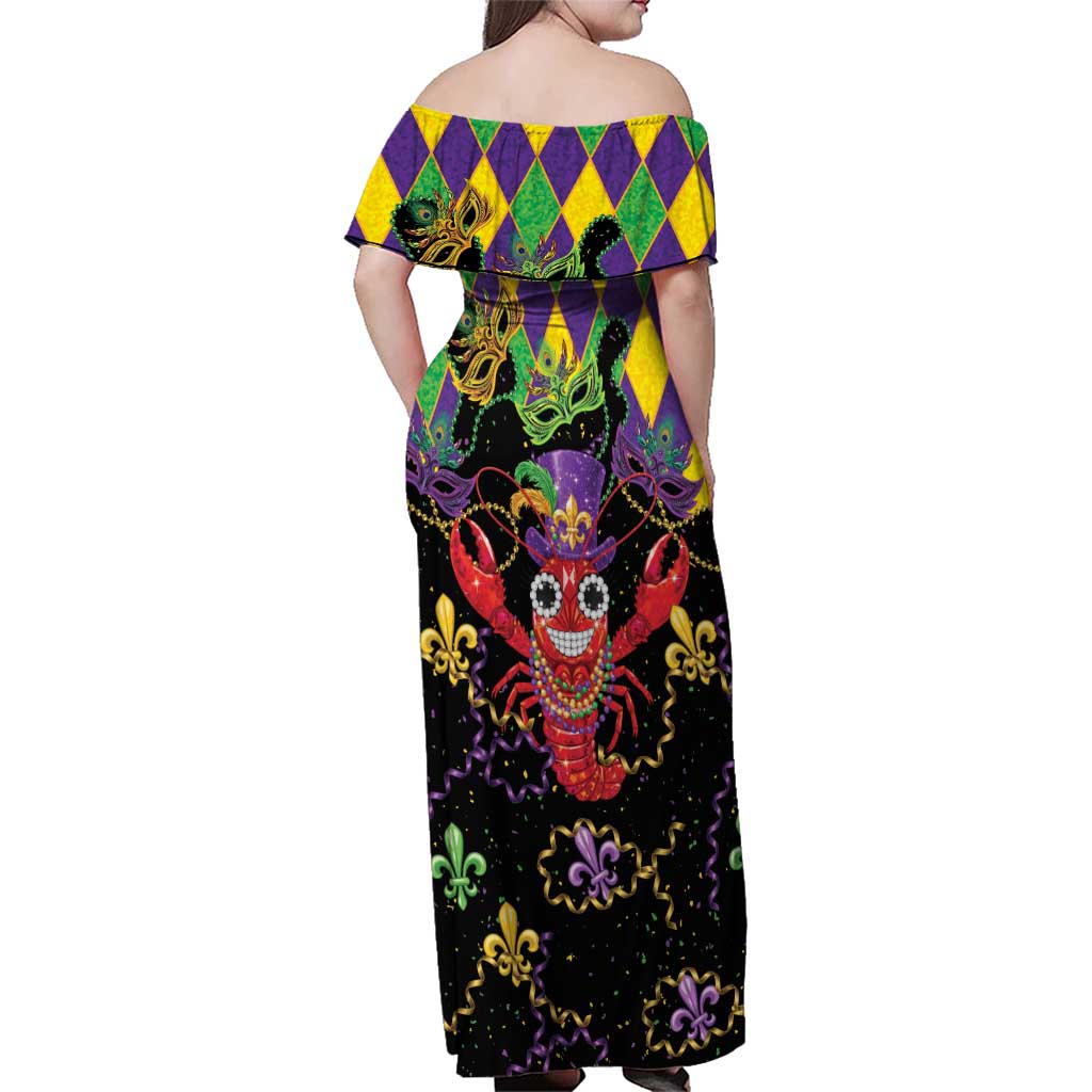 Mardi Gras Crawfish Family Matching Off Shoulder Maxi Dress and Hawaiian Shirt On Tuesdays We Wear Beads - Wonder Print Shop