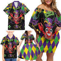 Mardi Gras Crawfish Family Matching Off Shoulder Short Dress and Hawaiian Shirt On Tuesdays We Wear Beads - Wonder Print Shop