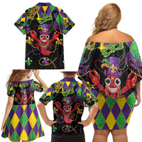 Mardi Gras Crawfish Family Matching Off Shoulder Short Dress and Hawaiian Shirt On Tuesdays We Wear Beads - Wonder Print Shop