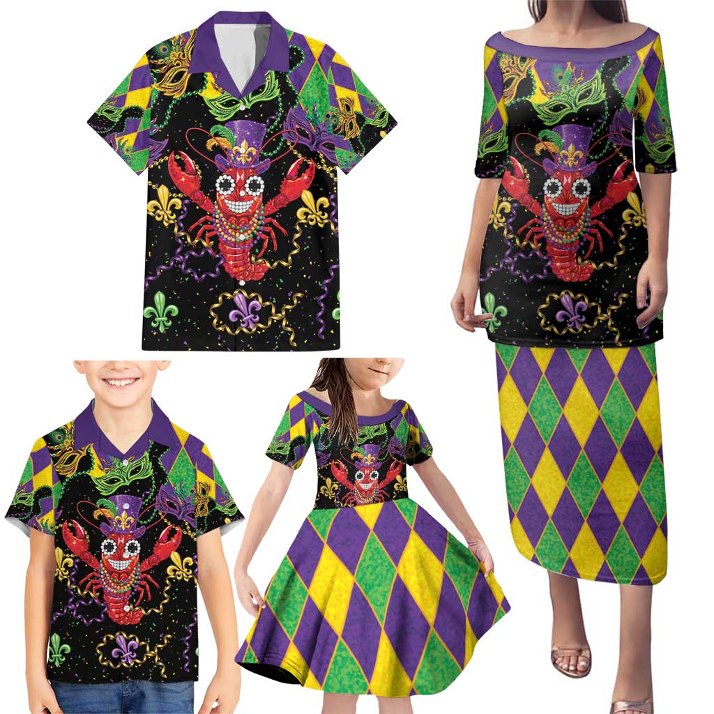 Mardi Gras Crawfish Family Matching Puletasi and Hawaiian Shirt On Tuesdays We Wear Beads - Wonder Print Shop