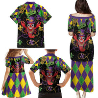 Mardi Gras Crawfish Family Matching Puletasi and Hawaiian Shirt On Tuesdays We Wear Beads - Wonder Print Shop