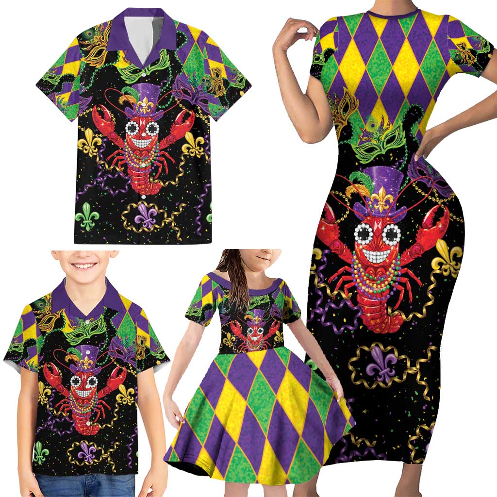 Mardi Gras Crawfish Family Matching Short Sleeve Bodycon Dress and Hawaiian Shirt On Tuesdays We Wear Beads - Wonder Print Shop