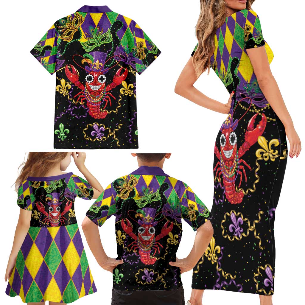 Mardi Gras Crawfish Family Matching Short Sleeve Bodycon Dress and Hawaiian Shirt On Tuesdays We Wear Beads - Wonder Print Shop