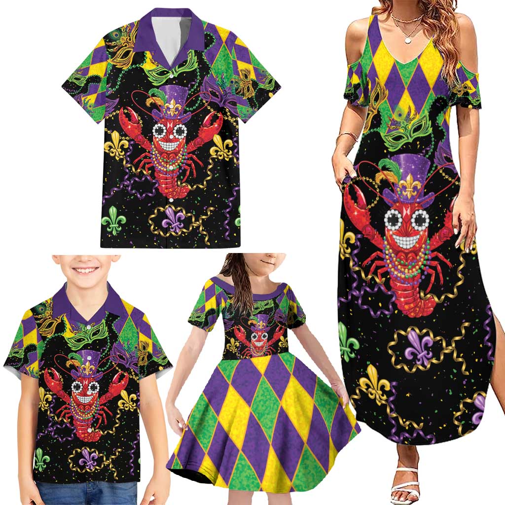 Mardi Gras Crawfish Family Matching Summer Maxi Dress and Hawaiian Shirt On Tuesdays We Wear Beads - Wonder Print Shop