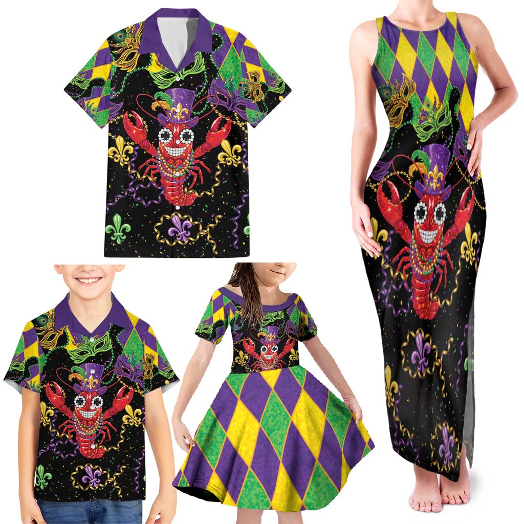 Mardi Gras Crawfish Family Matching Tank Maxi Dress and Hawaiian Shirt On Tuesdays We Wear Beads - Wonder Print Shop