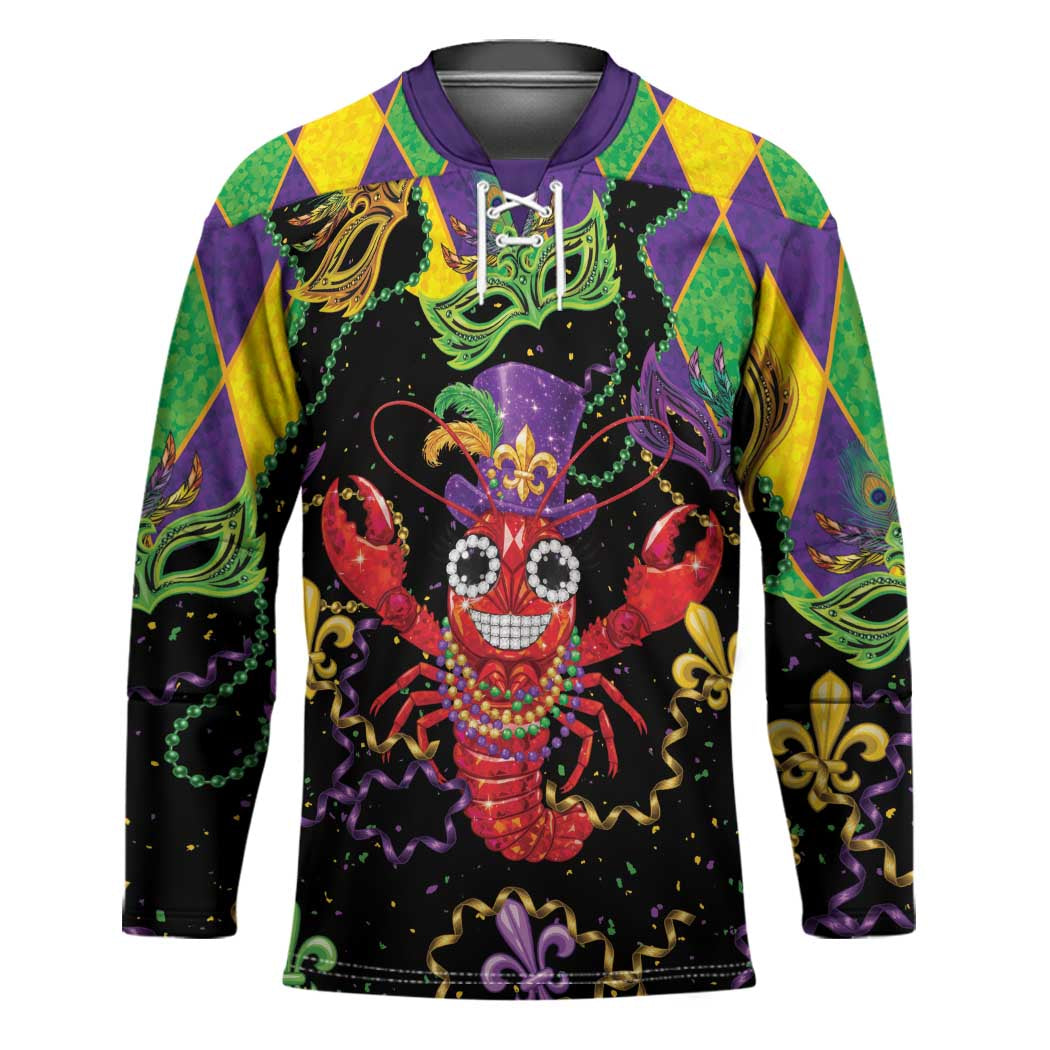 Mardi Gras Crawfish Hockey Jersey On Tuesdays We Wear Beads - Wonder Print Shop