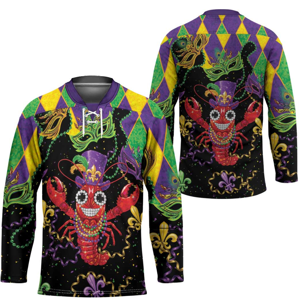 Mardi Gras Crawfish Hockey Jersey On Tuesdays We Wear Beads - Wonder Print Shop
