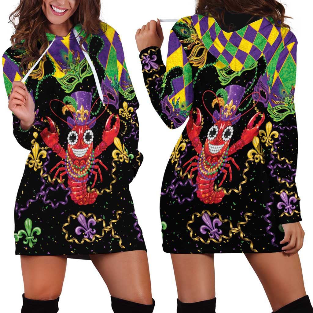 Mardi Gras Crawfish Hoodie Dress On Tuesdays We Wear Beads - Wonder Print Shop
