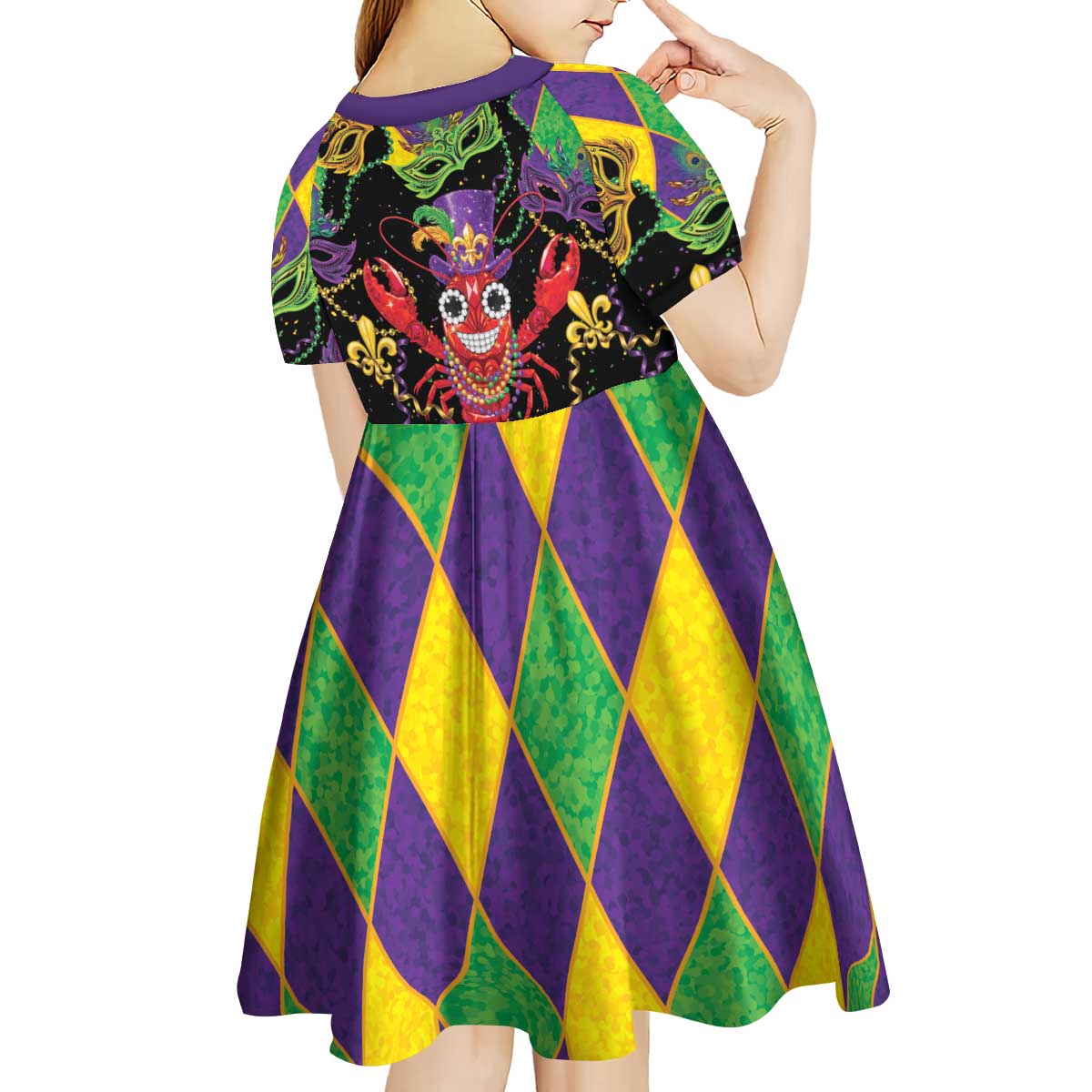 Mardi Gras Crawfish Kid Short Sleeve Dress On Tuesdays We Wear Beads - Wonder Print Shop