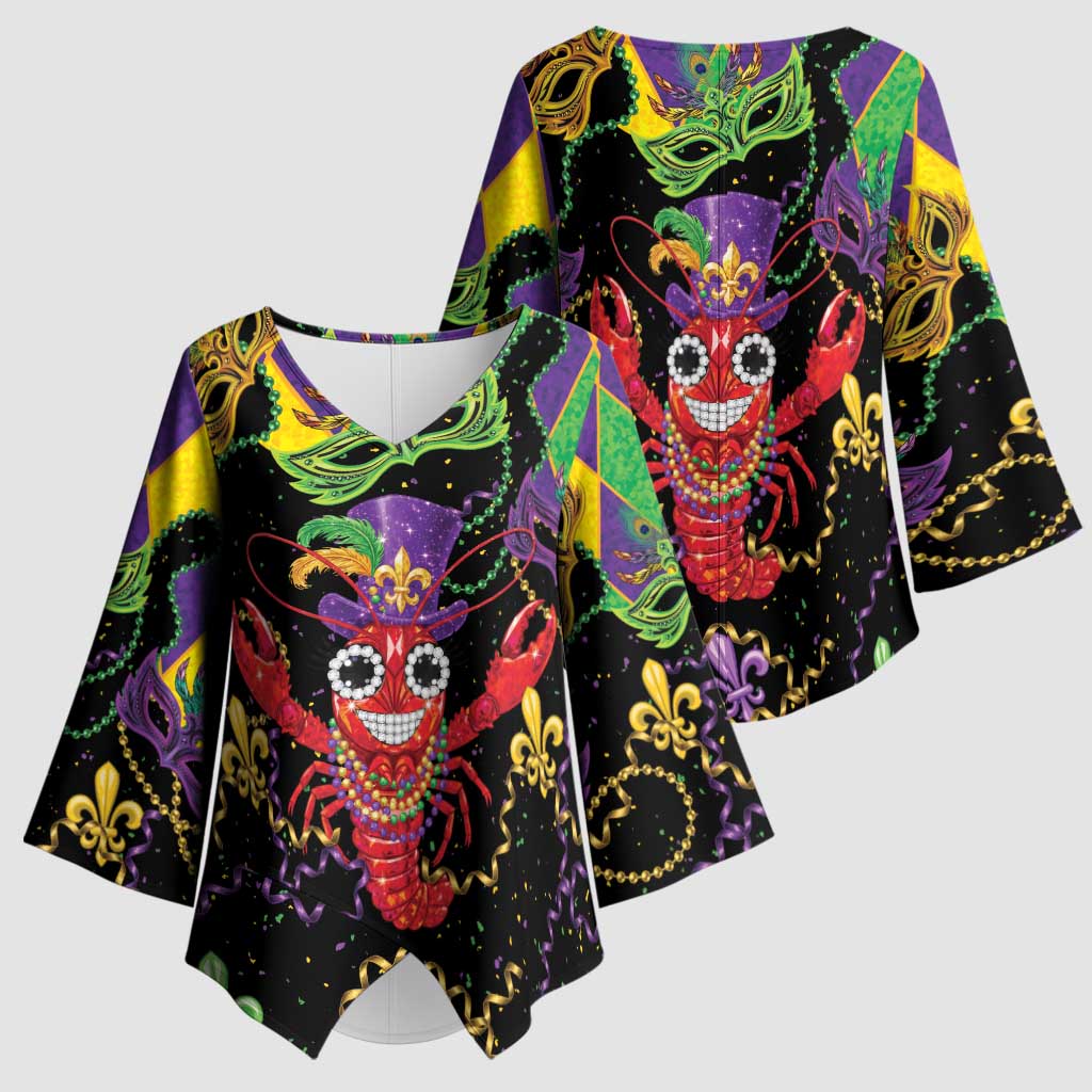 Mardi Gras Crawfish Kimono Sleeve Blouse On Tuesdays We Wear Beads - Wonder Print Shop