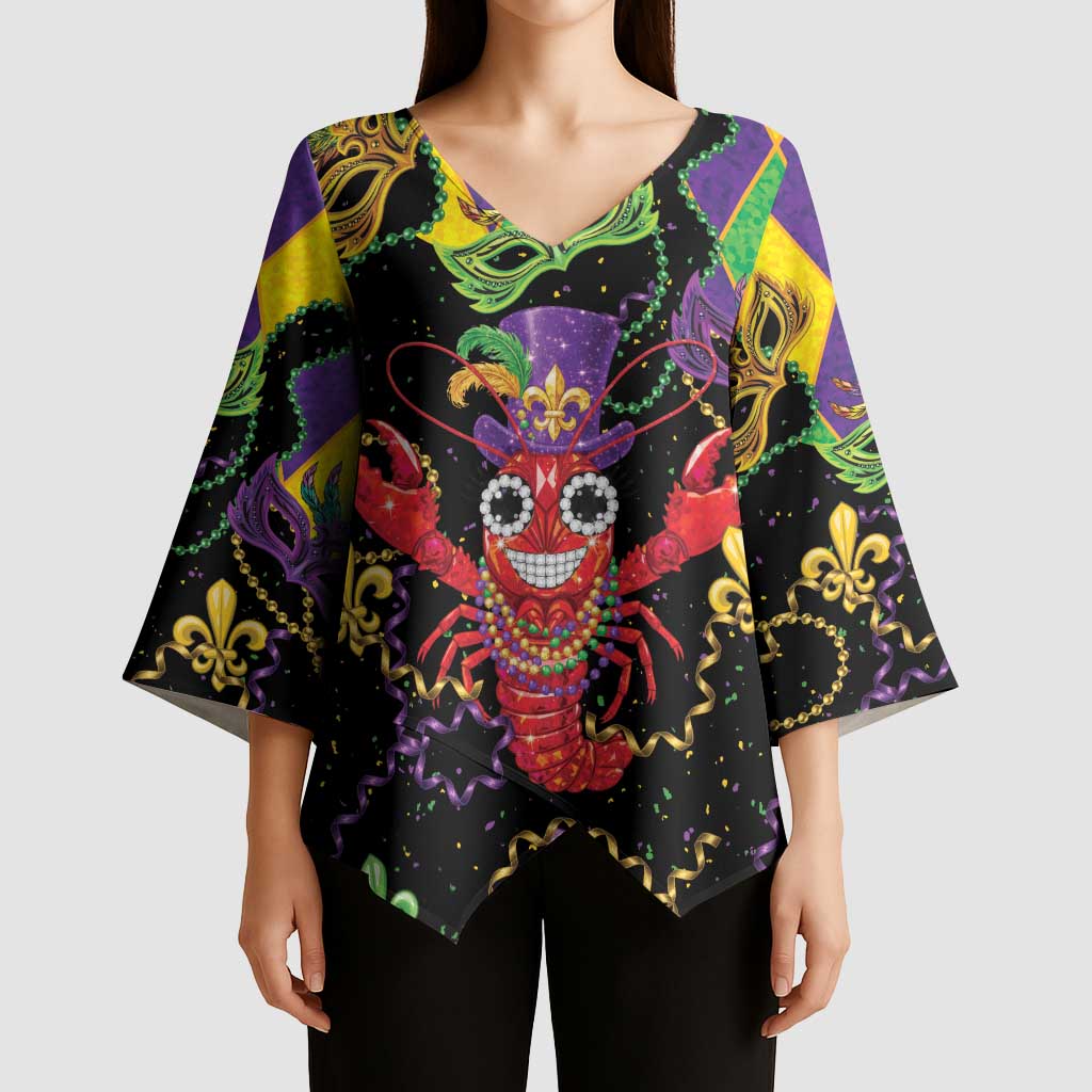 Mardi Gras Crawfish Kimono Sleeve Blouse On Tuesdays We Wear Beads - Wonder Print Shop