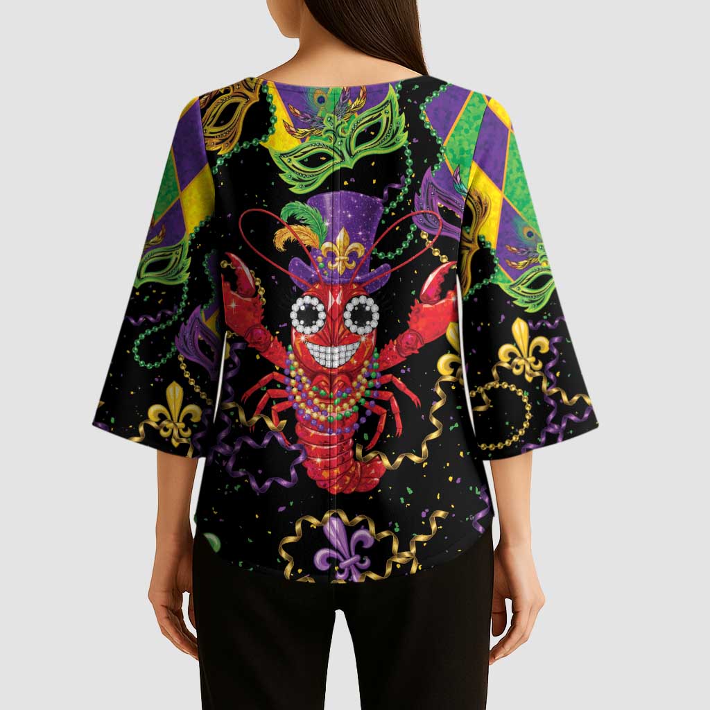 Mardi Gras Crawfish Kimono Sleeve Blouse On Tuesdays We Wear Beads - Wonder Print Shop