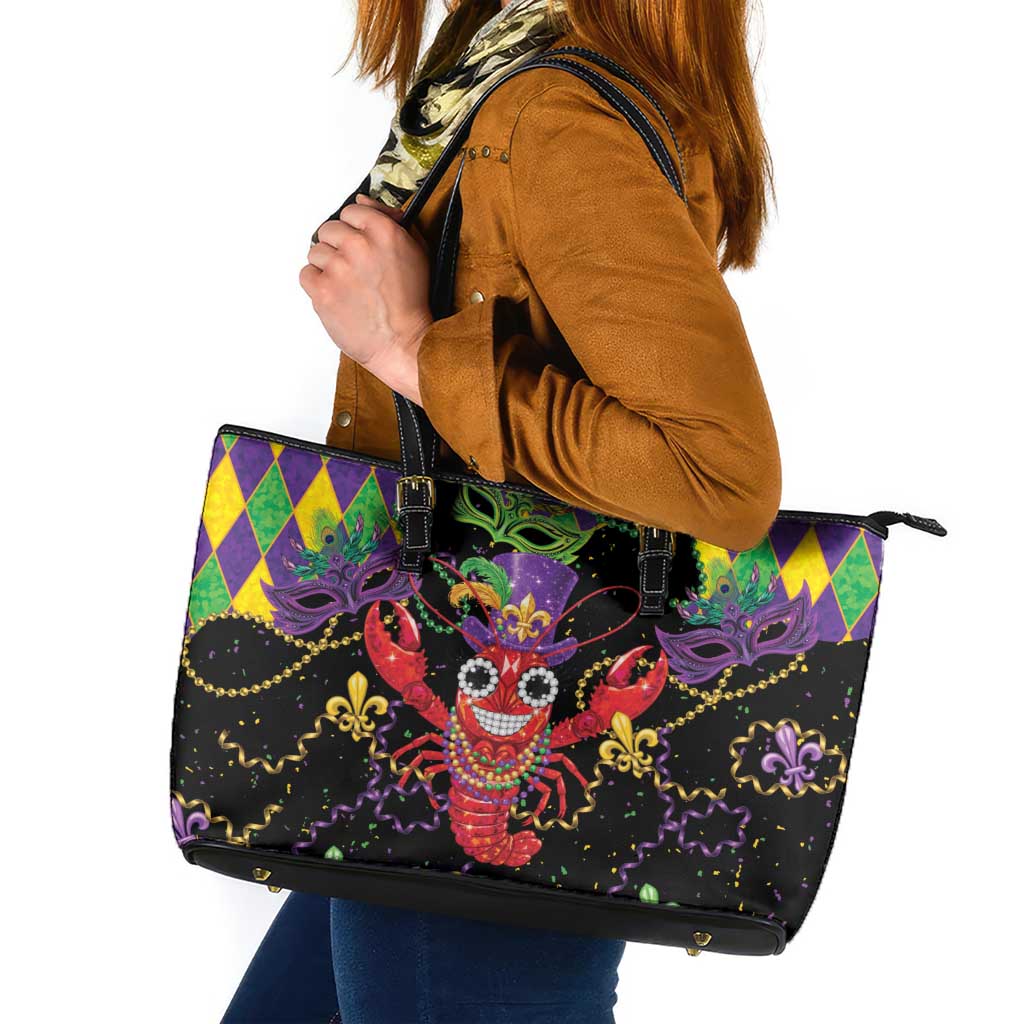 Mardi Gras Crawfish Leather Tote Bag On Tuesdays We Wear Beads - Wonder Print Shop