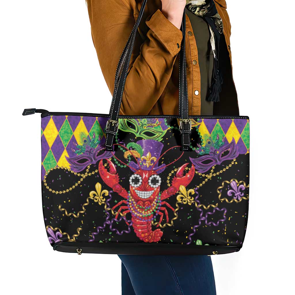 Mardi Gras Crawfish Leather Tote Bag On Tuesdays We Wear Beads - Wonder Print Shop