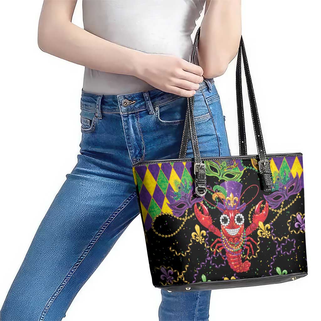 Mardi Gras Crawfish Leather Tote Bag On Tuesdays We Wear Beads - Wonder Print Shop