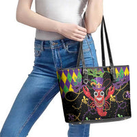 Mardi Gras Crawfish Leather Tote Bag On Tuesdays We Wear Beads - Wonder Print Shop