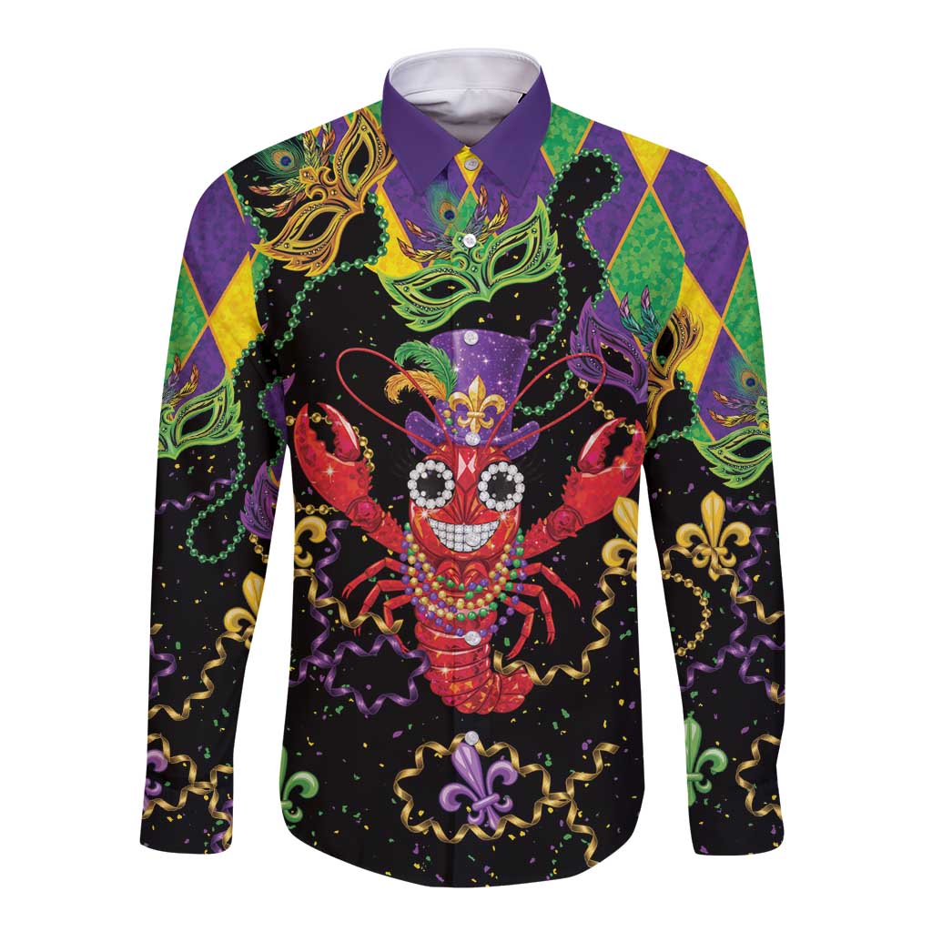 Mardi Gras Crawfish Long Sleeve Button Shirt On Tuesdays We Wear Beads - Wonder Print Shop