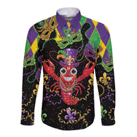 Mardi Gras Crawfish Long Sleeve Button Shirt On Tuesdays We Wear Beads - Wonder Print Shop