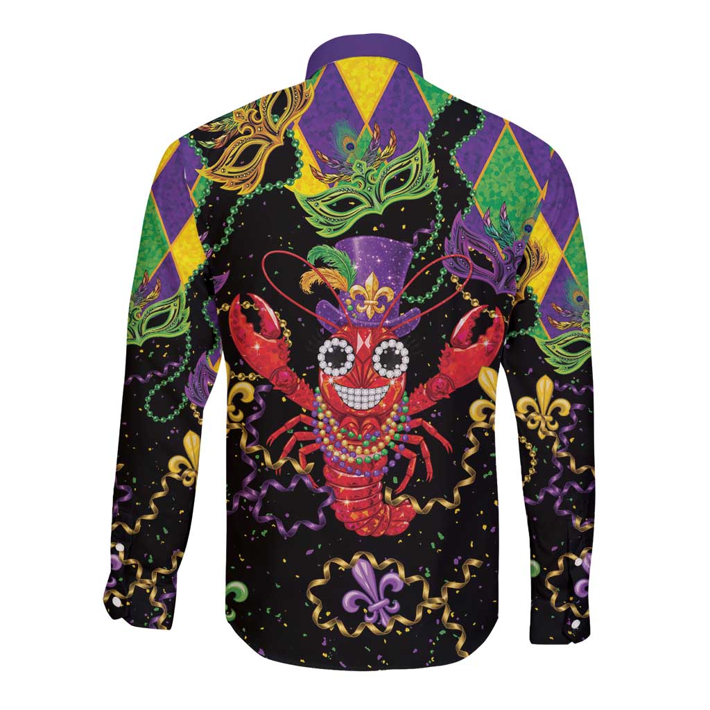 Mardi Gras Crawfish Long Sleeve Button Shirt On Tuesdays We Wear Beads - Wonder Print Shop