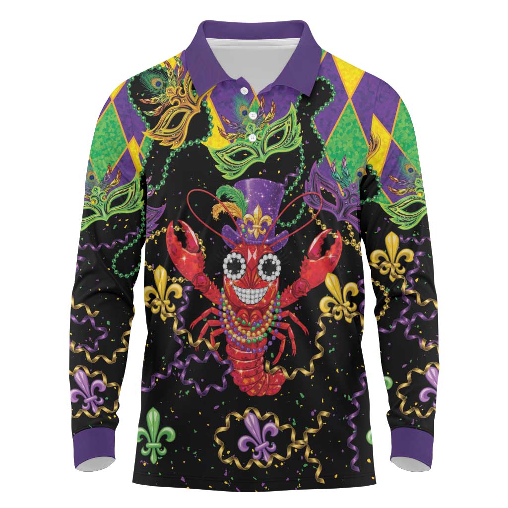 Mardi Gras Crawfish Long Sleeve Polo Shirt On Tuesdays We Wear Beads - Wonder Print Shop