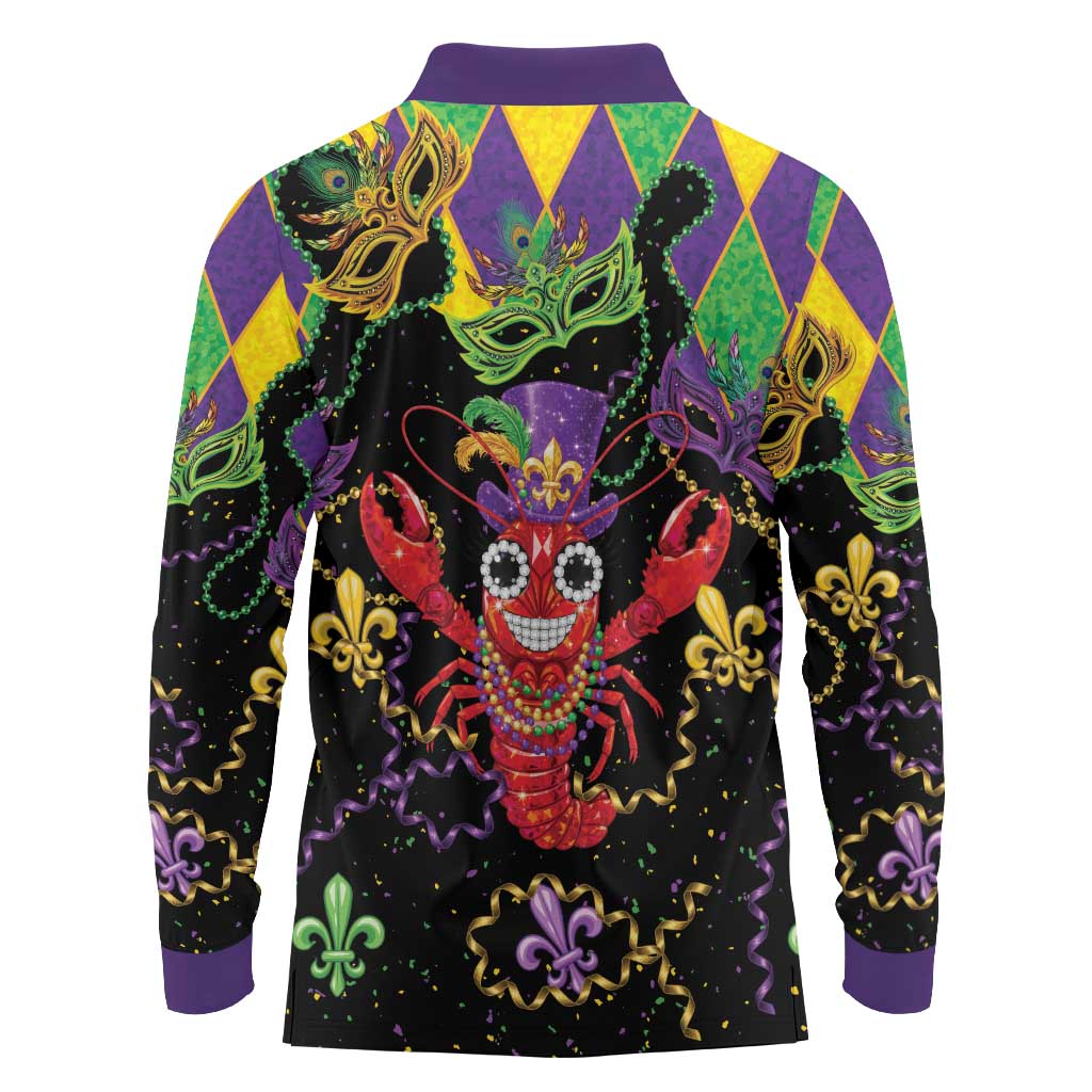 Mardi Gras Crawfish Long Sleeve Polo Shirt On Tuesdays We Wear Beads - Wonder Print Shop