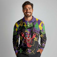 Mardi Gras Crawfish Long Sleeve Polo Shirt On Tuesdays We Wear Beads - Wonder Print Shop