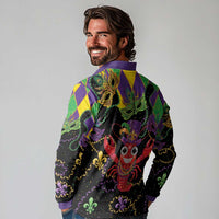 Mardi Gras Crawfish Long Sleeve Polo Shirt On Tuesdays We Wear Beads - Wonder Print Shop