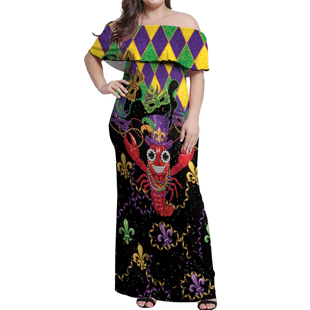 Mardi Gras Crawfish Off Shoulder Maxi Dress On Tuesdays We Wear Beads - Wonder Print Shop